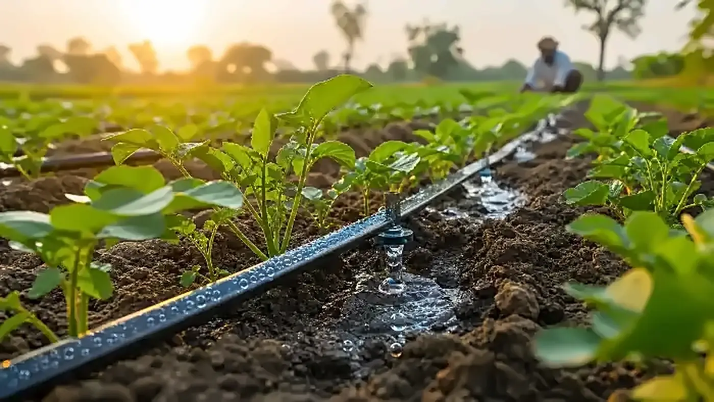 Drip irrigation in a vegetable field